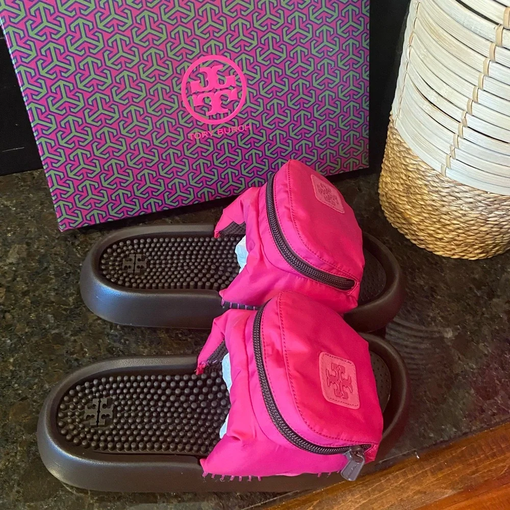 Tory Burch Fuchsia Slide Sandals with Pouch